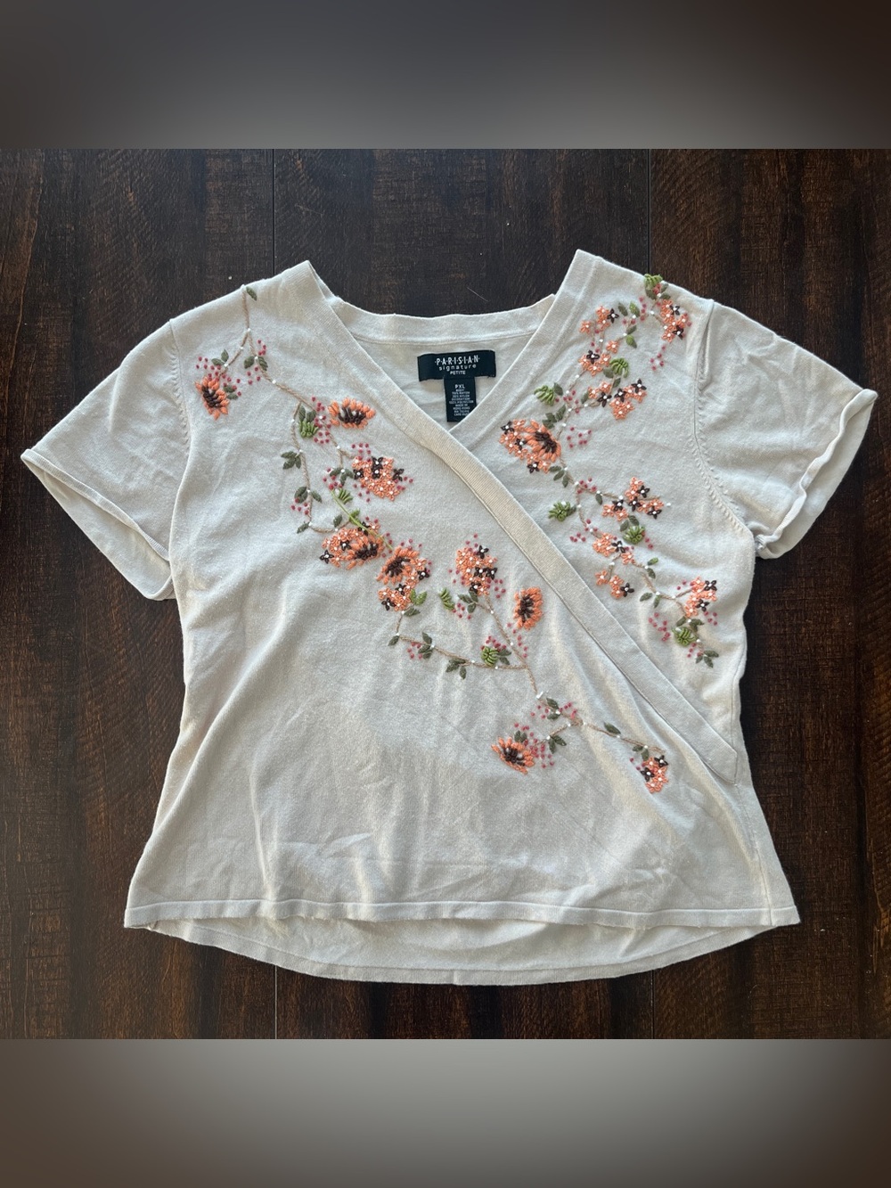Vintage Floral Embroidered V Neck Top